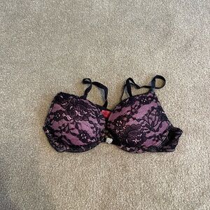 Victoria's Secret Black and Pink Lace Overlay Bra